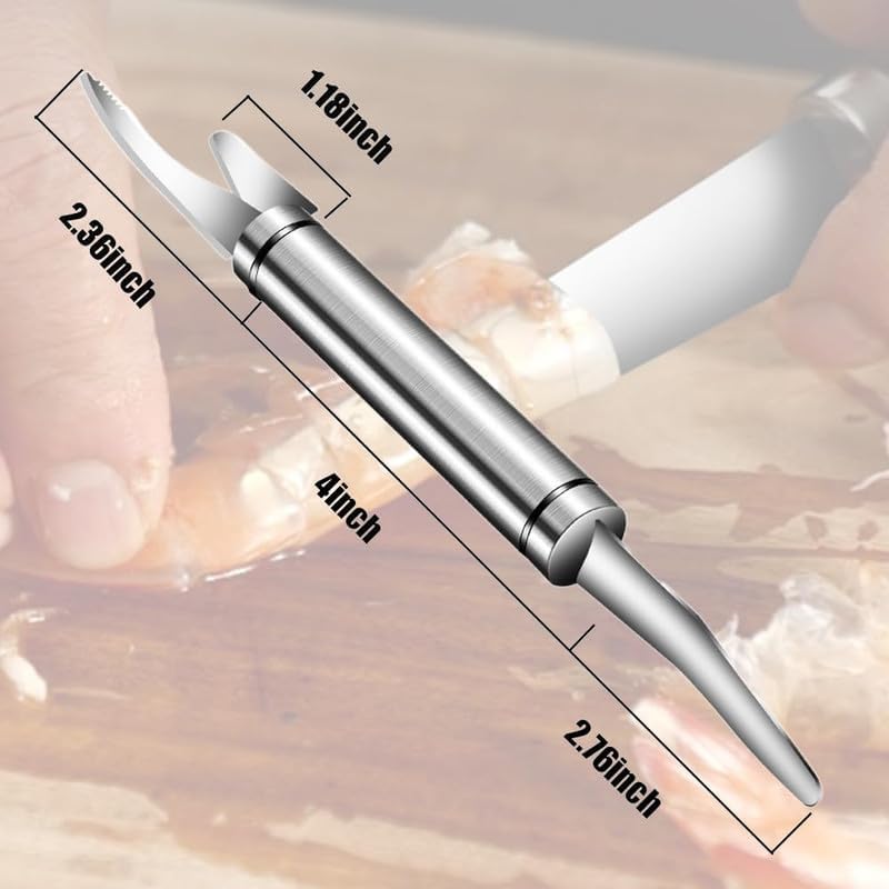 5 In 1 Multifunctional Shrimp Line Fish Maw Knife, 2024 New Stainless Steel Shrimp Deveining Tool Fish Scale Remover, Portable Shrimp Deveiner Tool and Peeler, Oyster Shucking Knife for Kitchen