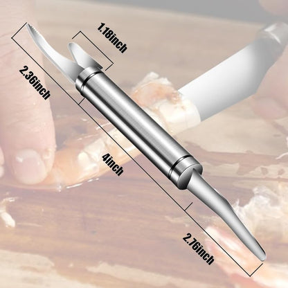5 In 1 Multifunctional Shrimp Line Fish Maw Knife, 2024 New Stainless Steel Shrimp Deveining Tool Fish Scale Remover, Portable Shrimp Deveiner Tool and Peeler, Oyster Shucking Knife for Kitchen