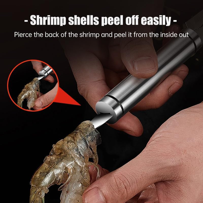 5 In 1 Multifunctional Shrimp Line Fish Maw Knife, 2024 New Stainless Steel Shrimp Deveining Tool Fish Scale Remover, Portable Shrimp Deveiner Tool and Peeler, Oyster Shucking Knife for Kitchen