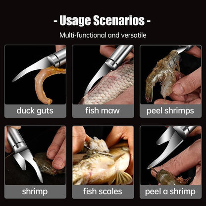 5 In 1 Multifunctional Shrimp Line Fish Maw Knife, 2024 New Stainless Steel Shrimp Deveining Tool Fish Scale Remover, Portable Shrimp Deveiner Tool and Peeler, Oyster Shucking Knife for Kitchen