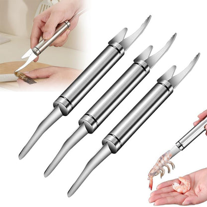 5 In 1 Multifunctional Shrimp Line Fish Maw Knife, 2024 New Stainless Steel Shrimp Deveining Tool Fish Scale Remover, Portable Shrimp Deveiner Tool and Peeler, Oyster Shucking Knife for Kitchen