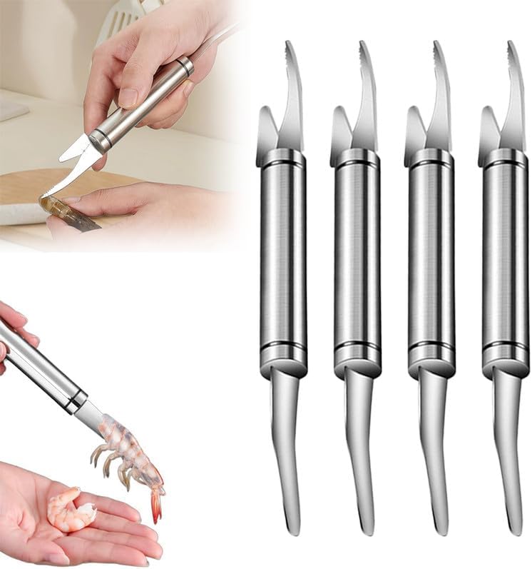 5 In 1 Multifunctional Shrimp Line Fish Maw Knife, 2024 New Stainless Steel Shrimp Deveining Tool Fish Scale Remover, Portable Shrimp Deveiner Tool and Peeler, Oyster Shucking Knife for Kitchen