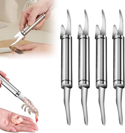 5 In 1 Multifunctional Shrimp Line Fish Maw Knife, 2024 New Stainless Steel Shrimp Deveining Tool Fish Scale Remover, Portable Shrimp Deveiner Tool and Peeler, Oyster Shucking Knife for Kitchen