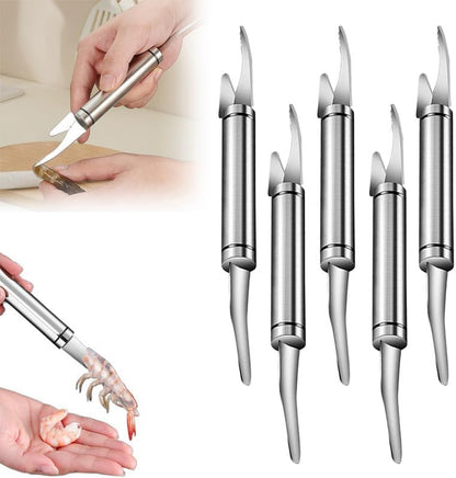 5 In 1 Multifunctional Shrimp Line Fish Maw Knife, 2024 New Stainless Steel Shrimp Deveining Tool Fish Scale Remover, Portable Shrimp Deveiner Tool and Peeler, Oyster Shucking Knife for Kitchen