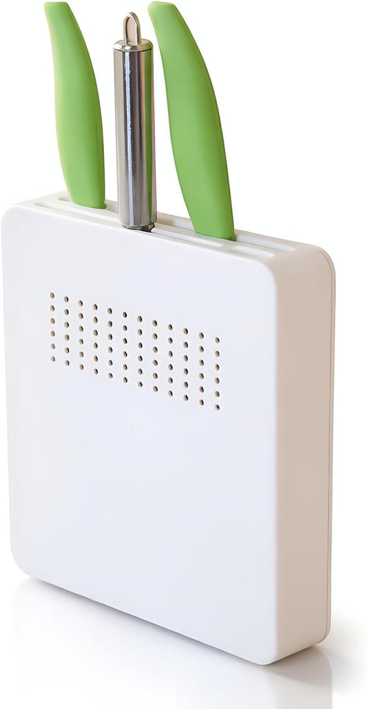 Wall Mounted Knife Block, Hidden Kitchen Knife Holder with 4 Slots White Universal Display Organizer Rack for Home Kitchen Space Saver