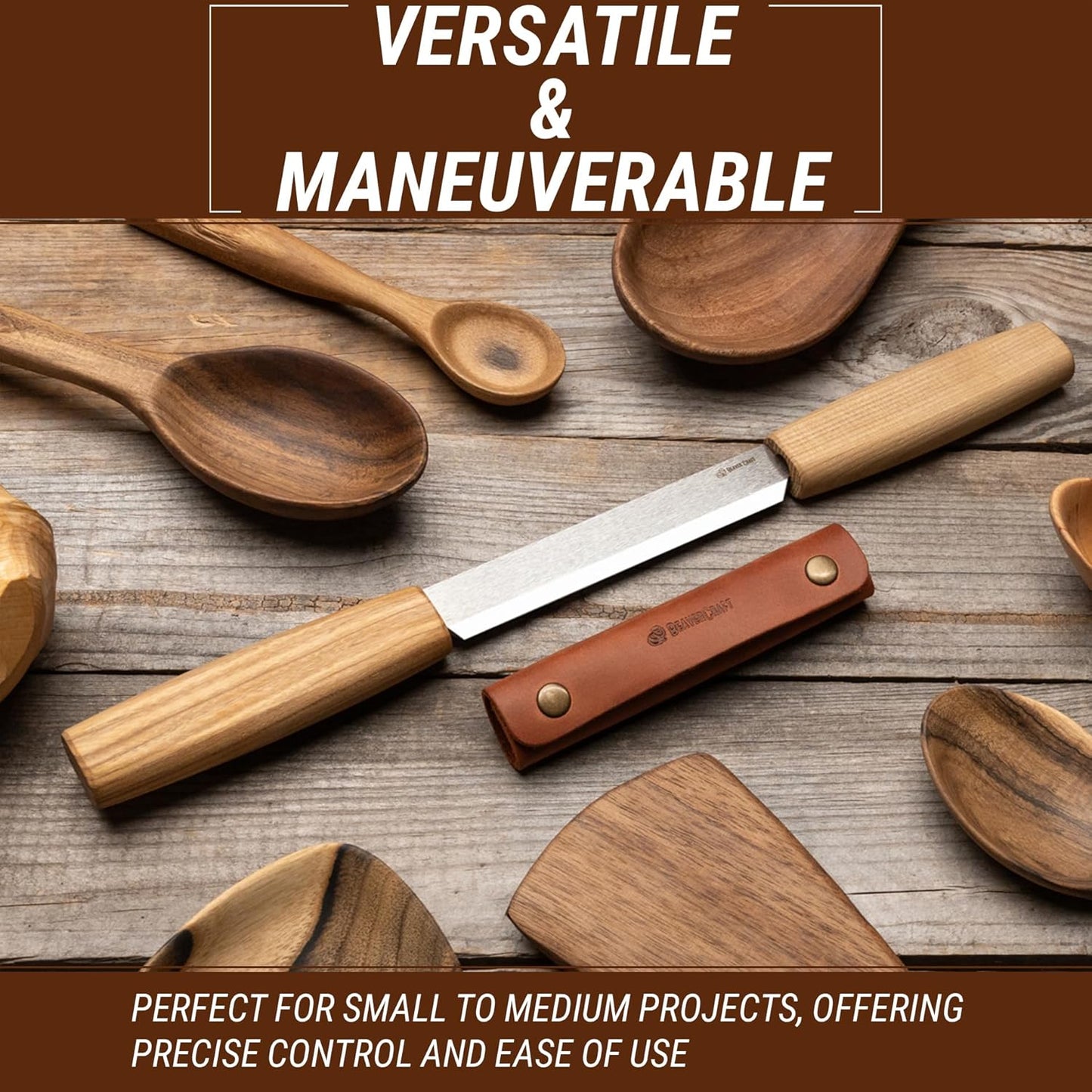 Draw Knife Woodworking Tool 4.3"- Drawknife Wood Carving Knife with Leather Sheath DK2s - Whittling Knives for Shaping, Detailing, Spoon Carving - Whittling Tools