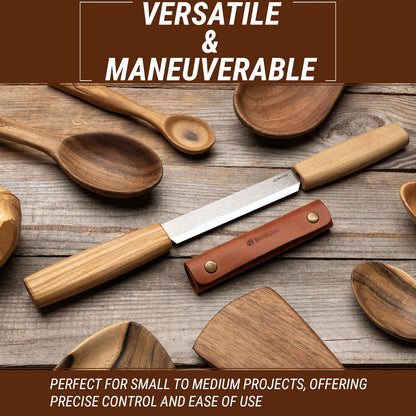 Draw Knife Woodworking Tool 4.3"- Drawknife Wood Carving Knife with Leather Sheath DK2s - Whittling Knives for Shaping, Detailing, Spoon Carving - Whittling Tools