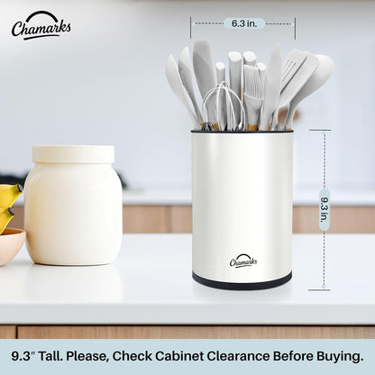 3-in-1 Kitchen Utensil Holder for Countertop with Knife Block and Silverware Caddy. (Silver)