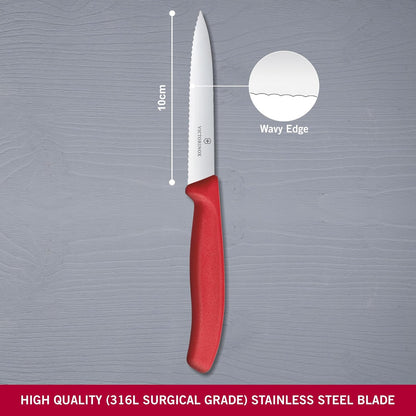 VIC-6.7731 Swiss Classic Paring 4" Serrated Spear Point Blade 5/8" Width at Handle Red