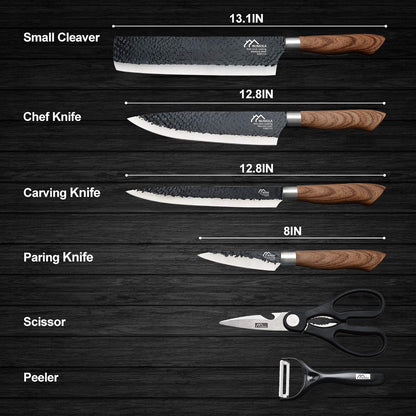 6 Pieces Black Professional Chef Knife Set with Stainless Steel Cutlery
