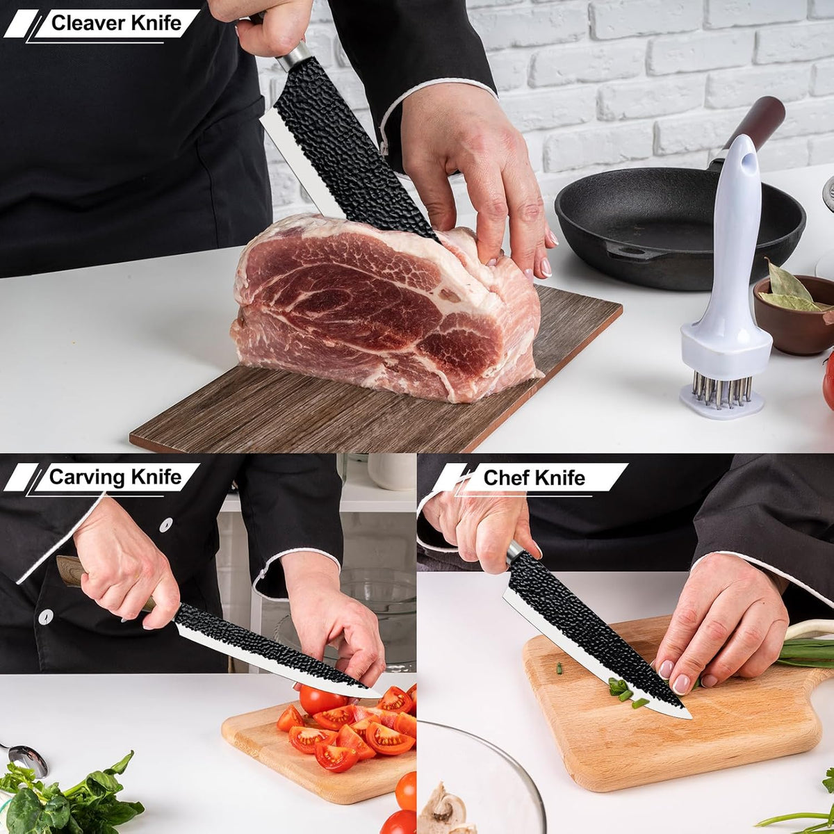 6 Pieces Black Professional Chef Knife Set with Stainless Steel Cutlery