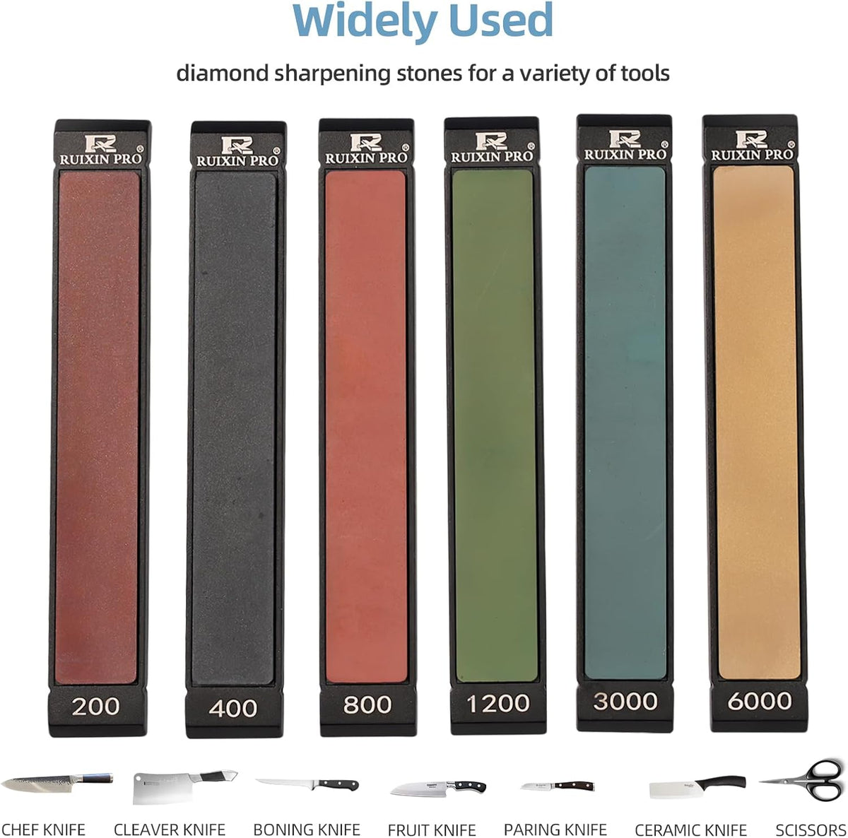 6PCS Diamond Sharpening Stones, #200#400#800#1200#3000#6000 Grit for RX-008 RX-009 Knife Sharpening Fixed-Angle Kit, Professional Whetstone Kit for Kitchen Outdoor