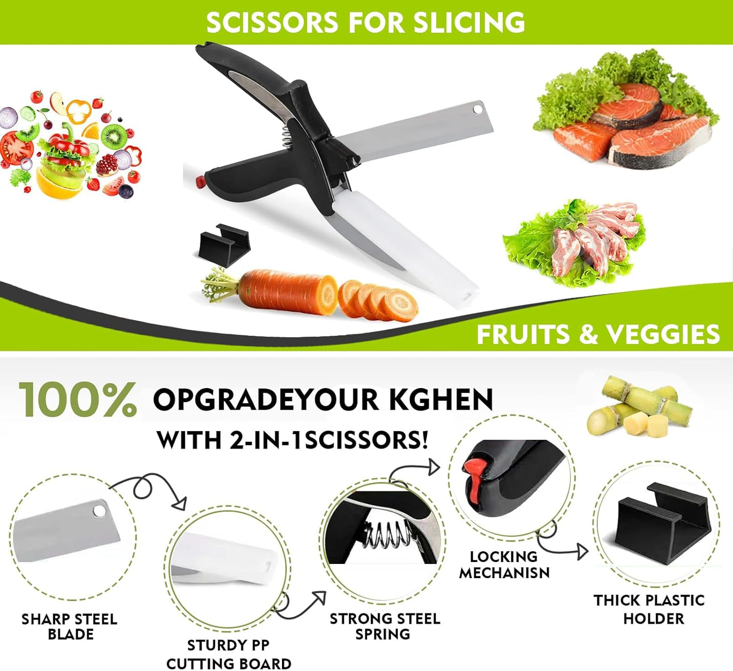2 in 1 Kitchen Scissors for Food, Separable Stainless Steel Barbecue Steak Shears, Multi‑Function Kitchen Cutter for Vegetable, Fruit & Meat