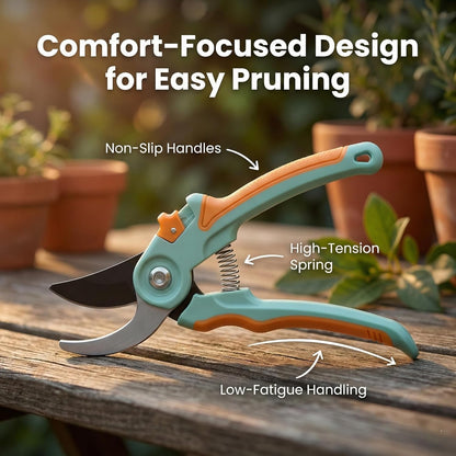 Pruning Shears 2-Pack — 8" Bypass Hand Pruner & 6.25" Precision Snips, SK5 Steel Blades with Non-Stick Coating, Lightweight Garden Shears for Roses, Flowers & Shrubs, Blue