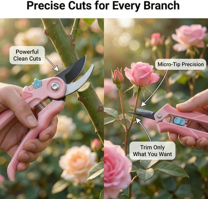 Pruning Shears 2-Pack — 8" Bypass Hand Pruner & 6.25" Precision Snips, SK5 Steel Blades with Non-Stick Coating, Lightweight Garden Shears for Roses, Flowers & Shrubs, Blue