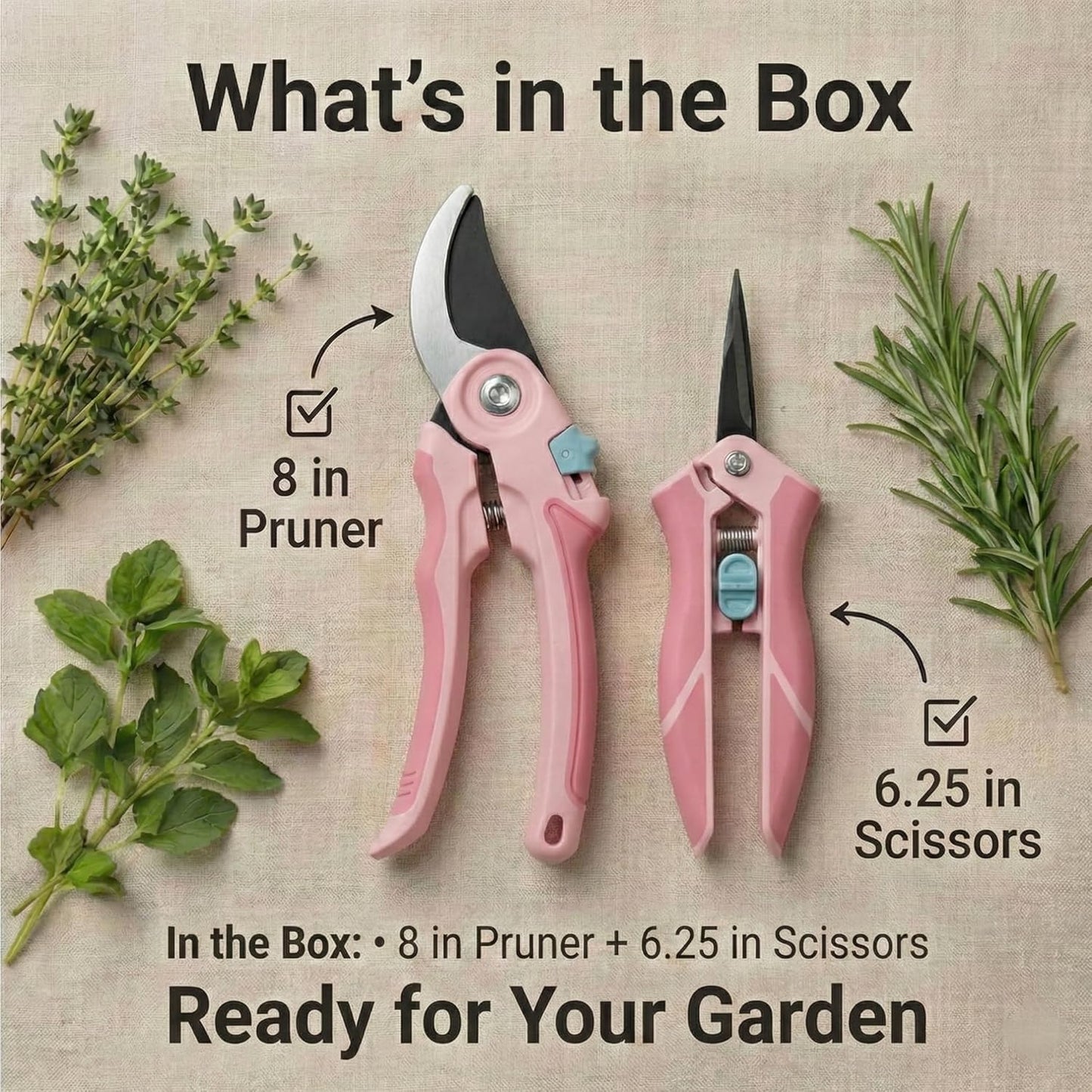 Pruning Shears 2-Pack — 8" Bypass Hand Pruner & 6.25" Precision Snips, SK5 Steel Blades with Non-Stick Coating, Lightweight Garden Shears for Roses, Flowers & Shrubs, Blue