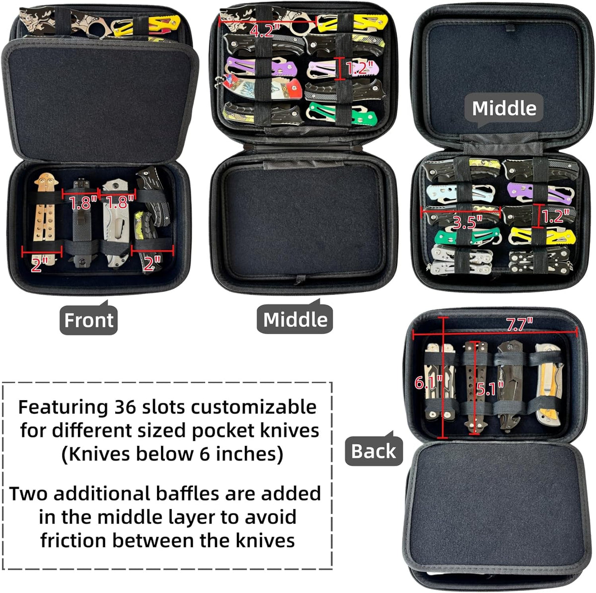 Knife Display Case, 28+ Folding Knife Holder, Pocket Knives Collection Storage Organizer, Multitool Knives Protector Box for Men Survival Tactical Hunting EDC (Case Only) Black