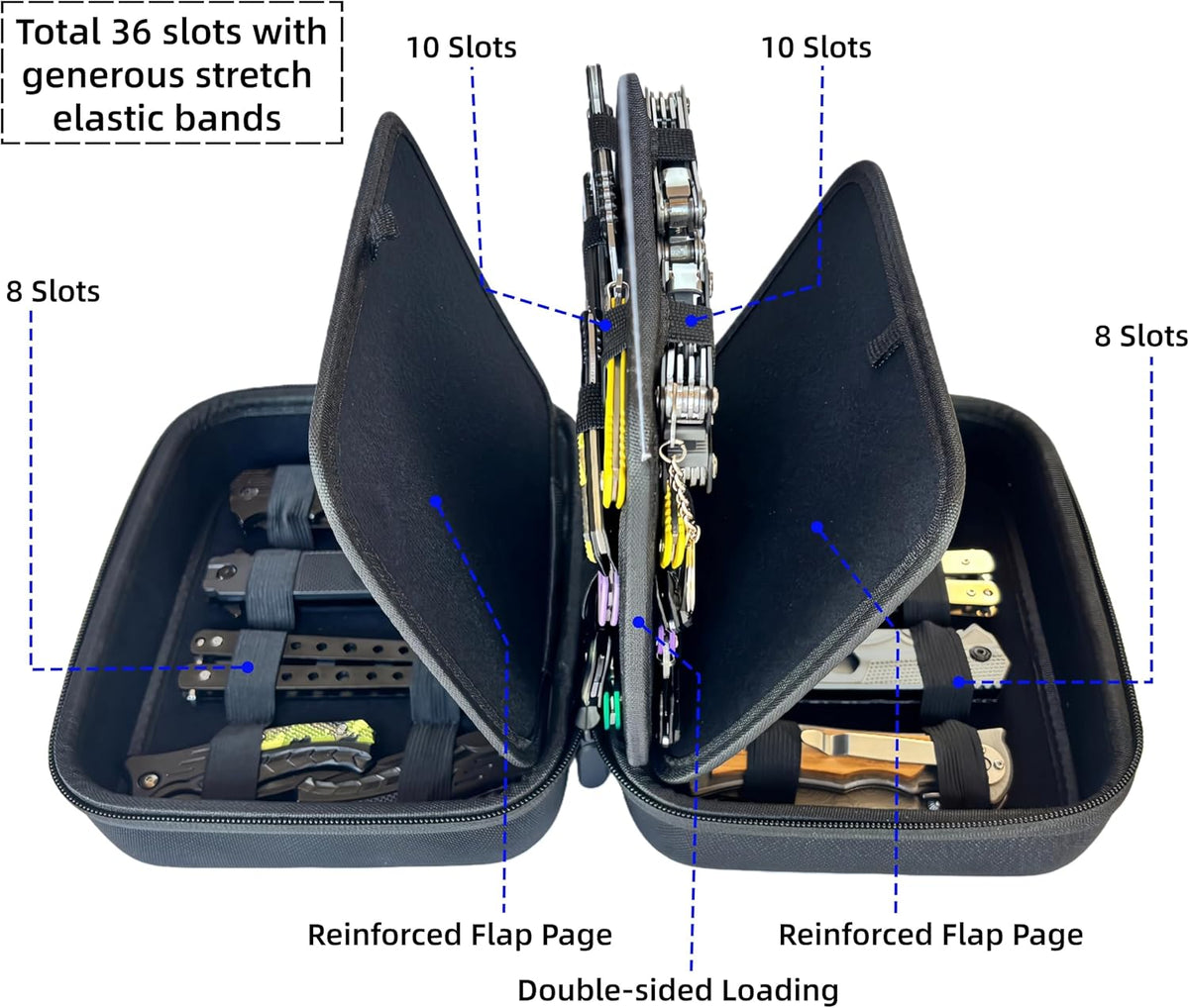 Knife Display Case, 28+ Folding Knife Holder, Pocket Knives Collection Storage Organizer, Multitool Knives Protector Box for Men Survival Tactical Hunting EDC (Case Only) Black