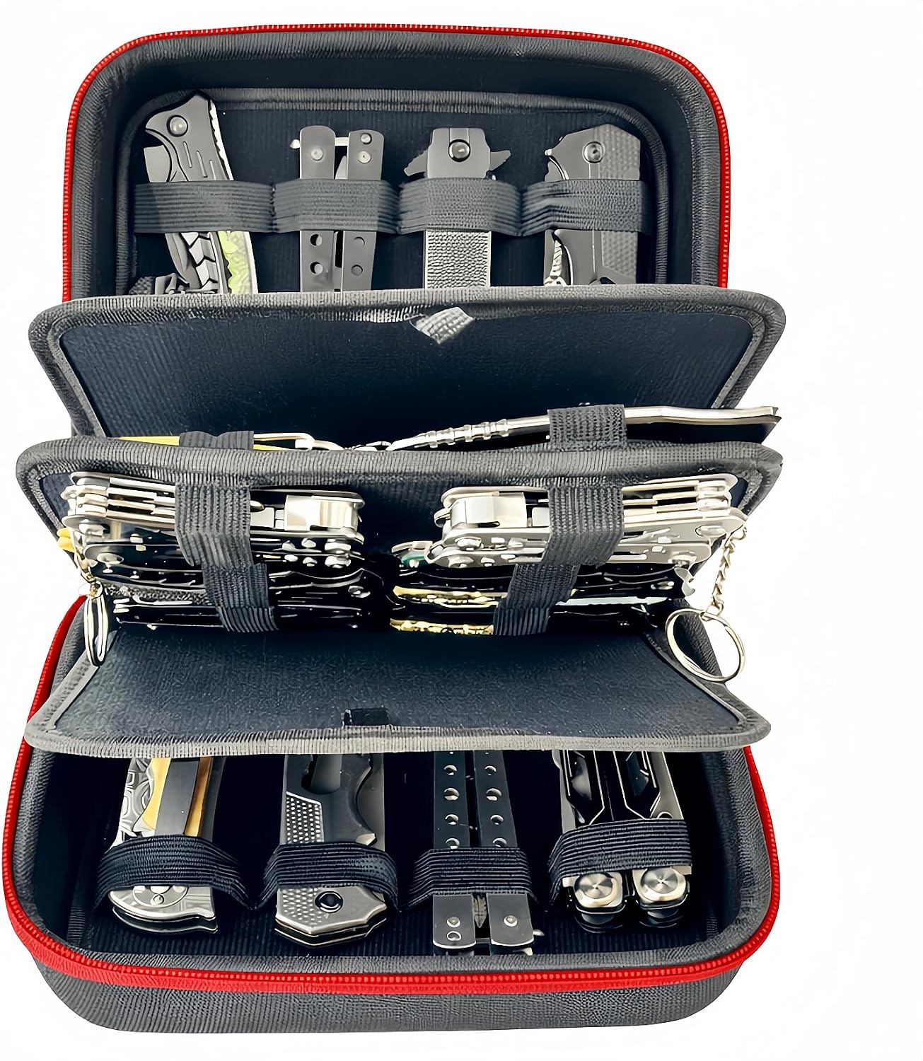 Knife Display Case, 28+ Folding Knife Holder, Pocket Knives Collection Storage Organizer, Multitool Knives Protector Box for Men Survival Tactical Hunting EDC (Case Only) Black