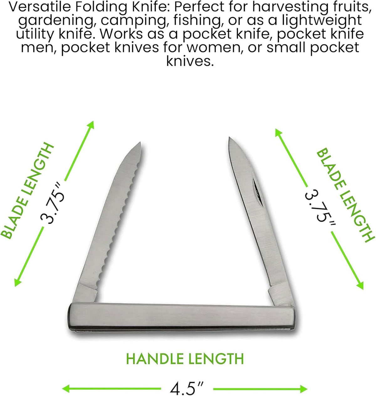 SZCO 4.5" Steel Harvest Folding Pocket Knife for Men – Compact EDC Small Pocket Knife with Dual Stainless Steel Blades Pocket Knives & Folding Knives with Sheath for Gardening, Camping, and Everyday Carry