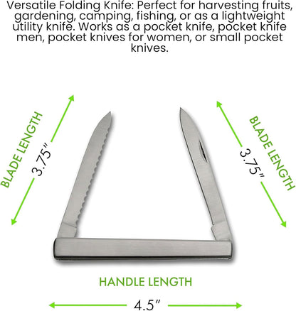 SZCO 4.5" Steel Harvest Folding Pocket Knife for Men – Compact EDC Small Pocket Knife with Dual Stainless Steel Blades Pocket Knives & Folding Knives with Sheath for Gardening, Camping, and Everyday Carry