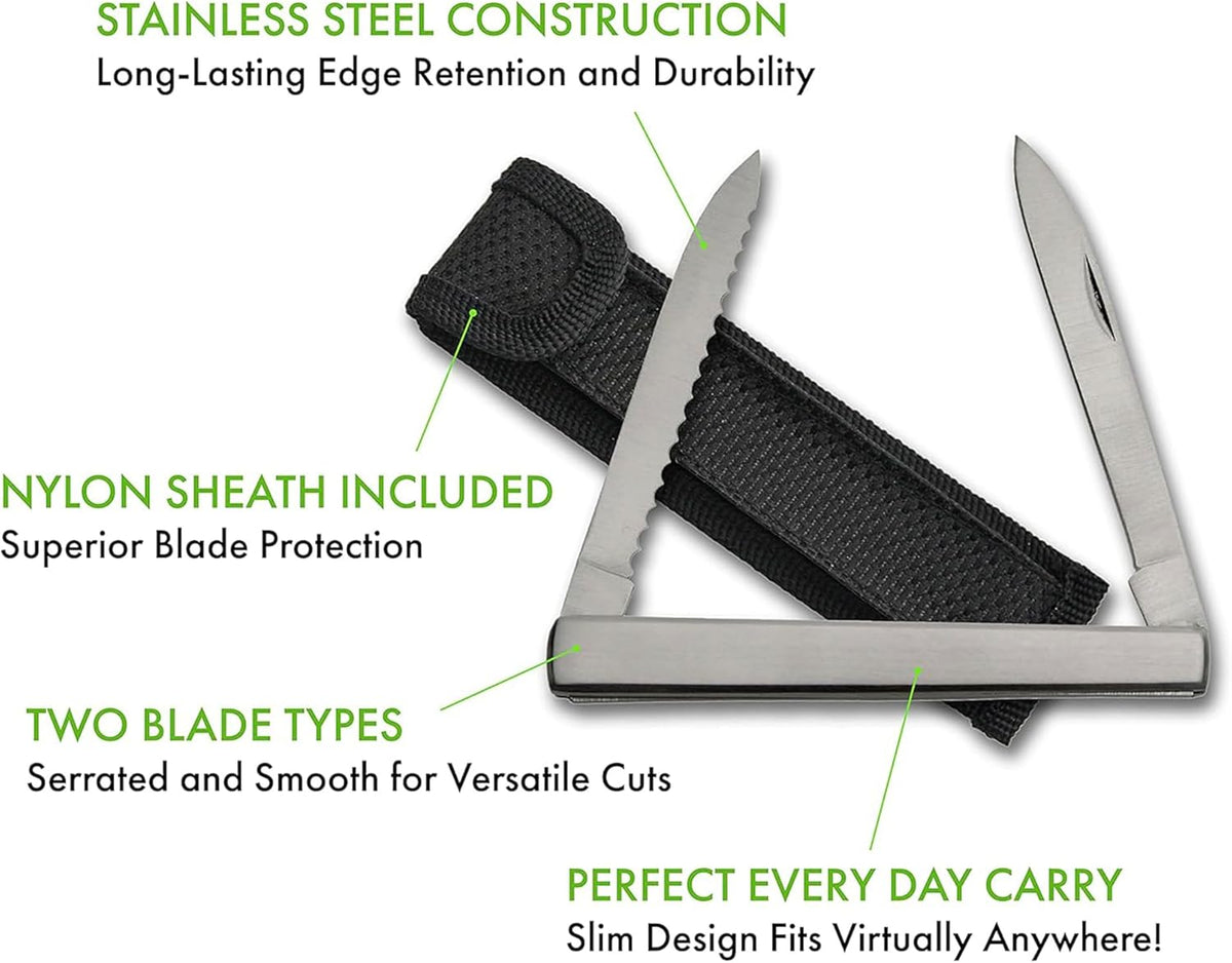 SZCO 4.5" Steel Harvest Folding Pocket Knife for Men – Compact EDC Small Pocket Knife with Dual Stainless Steel Blades Pocket Knives & Folding Knives with Sheath for Gardening, Camping, and Everyday Carry