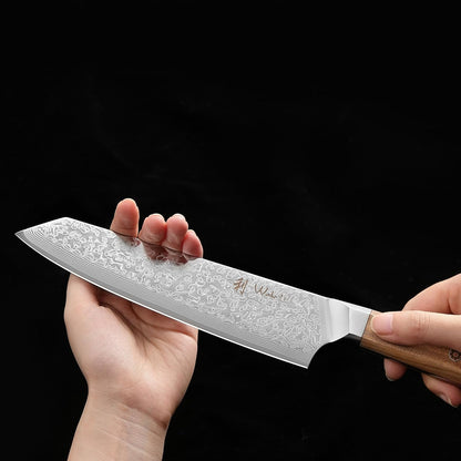 Oribu Kiritsuke Chef Knife, 8-Inch VG10 Damascus, Olive Wood Handle | Precision kiritsuke kitchen knife for peeling fruit, trimming vegetables, shaping garnishes, and detailed kitchen preparation