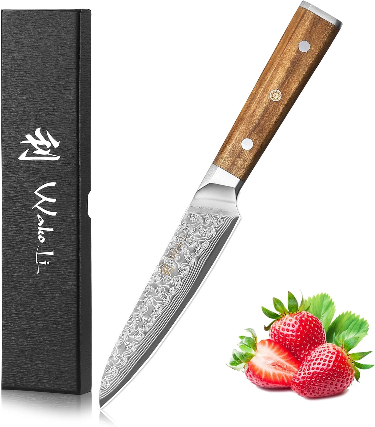 Oribu Kiritsuke Chef Knife, 8-Inch VG10 Damascus, Olive Wood Handle | Precision kiritsuke kitchen knife for peeling fruit, trimming vegetables, shaping garnishes, and detailed kitchen preparation
