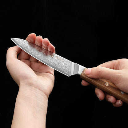 Oribu Kiritsuke Chef Knife, 8-Inch VG10 Damascus, Olive Wood Handle | Precision kiritsuke kitchen knife for peeling fruit, trimming vegetables, shaping garnishes, and detailed kitchen preparation