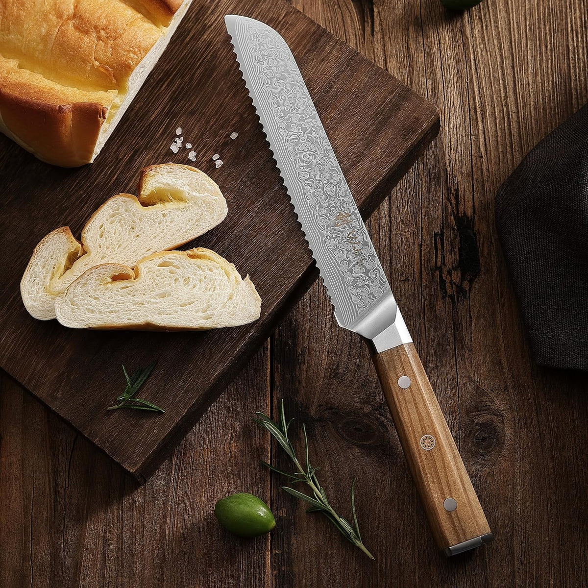 Oribu Kiritsuke Chef Knife, 8-Inch VG10 Damascus, Olive Wood Handle | Precision kiritsuke kitchen knife for peeling fruit, trimming vegetables, shaping garnishes, and detailed kitchen preparation