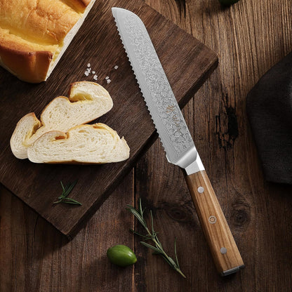 Oribu Kiritsuke Chef Knife, 8-Inch VG10 Damascus, Olive Wood Handle | Precision kiritsuke kitchen knife for peeling fruit, trimming vegetables, shaping garnishes, and detailed kitchen preparation