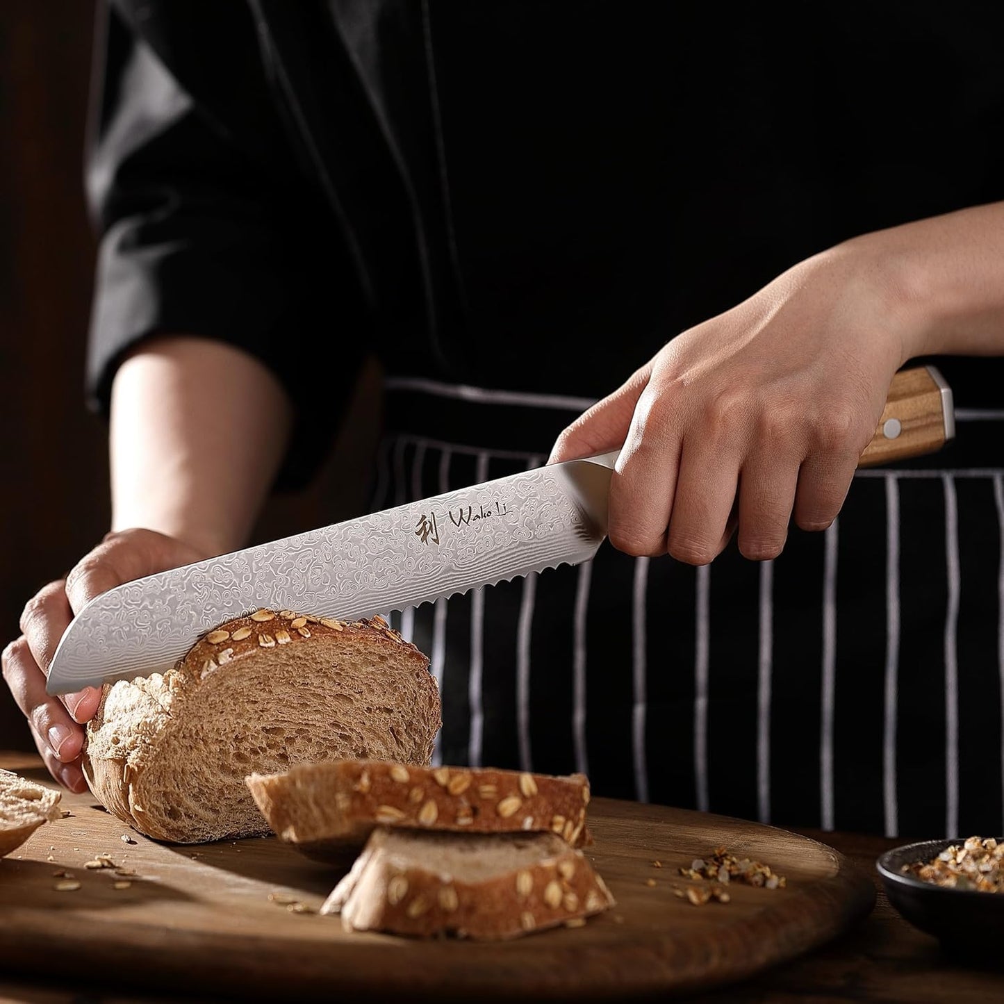 Oribu Kiritsuke Chef Knife, 8-Inch VG10 Damascus, Olive Wood Handle | Precision kiritsuke kitchen knife for peeling fruit, trimming vegetables, shaping garnishes, and detailed kitchen preparation