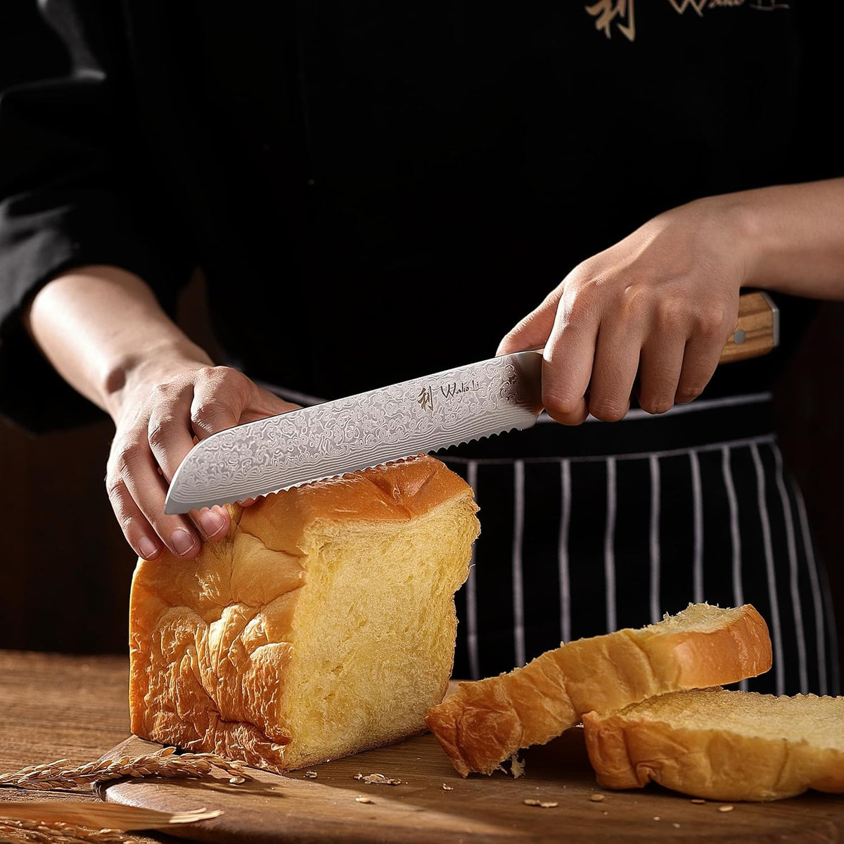 Oribu Kiritsuke Chef Knife, 8-Inch VG10 Damascus, Olive Wood Handle | Precision kiritsuke kitchen knife for peeling fruit, trimming vegetables, shaping garnishes, and detailed kitchen preparation