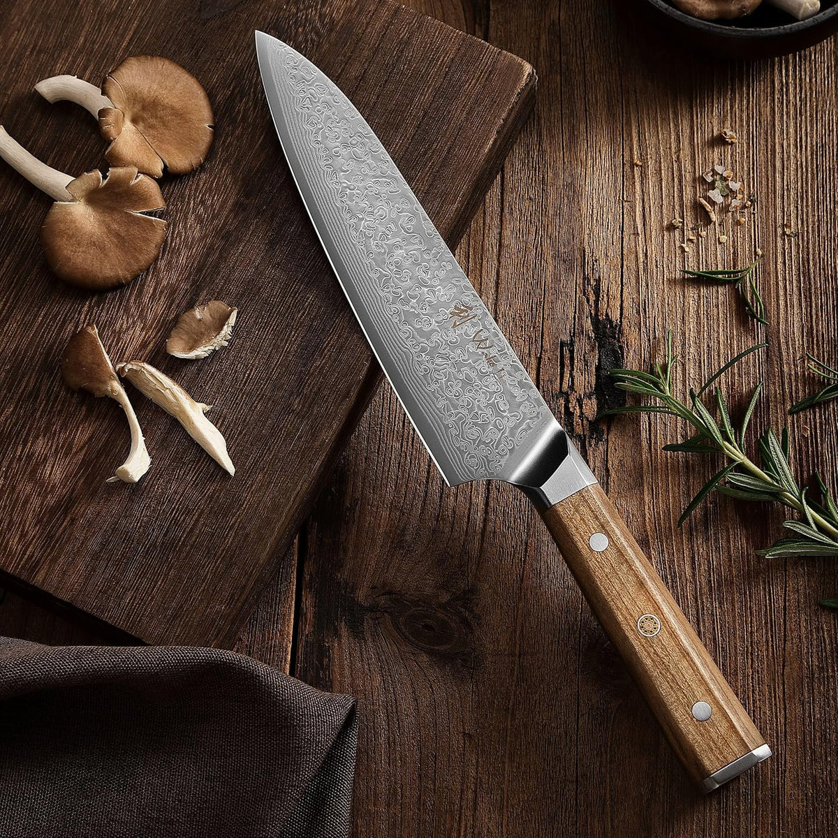 Oribu Kiritsuke Chef Knife, 8-Inch VG10 Damascus, Olive Wood Handle | Precision kiritsuke kitchen knife for peeling fruit, trimming vegetables, shaping garnishes, and detailed kitchen preparation