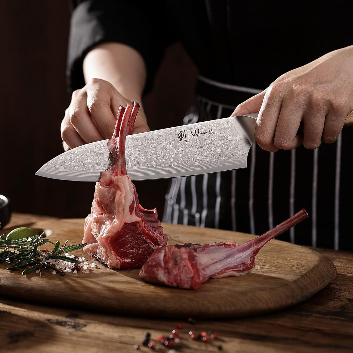 Oribu Kiritsuke Chef Knife, 8-Inch VG10 Damascus, Olive Wood Handle | Precision kiritsuke kitchen knife for peeling fruit, trimming vegetables, shaping garnishes, and detailed kitchen preparation