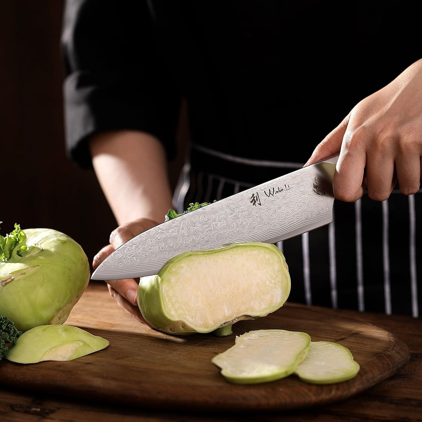 Oribu Kiritsuke Chef Knife, 8-Inch VG10 Damascus, Olive Wood Handle | Precision kiritsuke kitchen knife for peeling fruit, trimming vegetables, shaping garnishes, and detailed kitchen preparation
