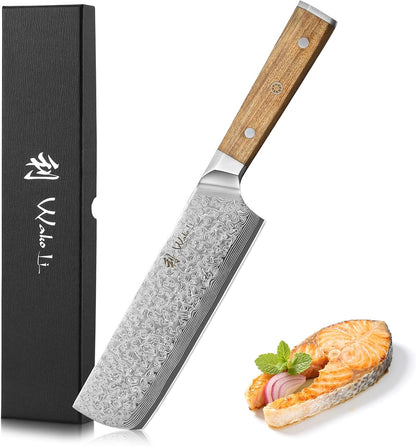 Oribu Kiritsuke Chef Knife, 8-Inch VG10 Damascus, Olive Wood Handle | Precision kiritsuke kitchen knife for peeling fruit, trimming vegetables, shaping garnishes, and detailed kitchen preparation