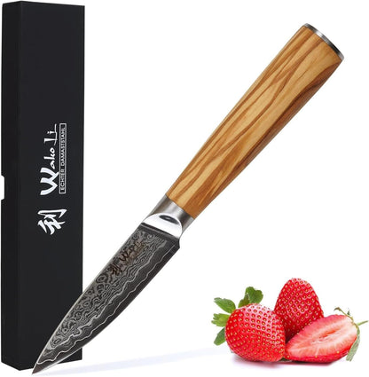 Oribu Kiritsuke Chef Knife, 8-Inch VG10 Damascus, Olive Wood Handle | Precision kiritsuke kitchen knife for peeling fruit, trimming vegetables, shaping garnishes, and detailed kitchen preparation
