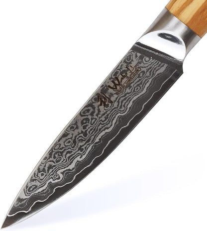 Oribu Kiritsuke Chef Knife, 8-Inch VG10 Damascus, Olive Wood Handle | Precision kiritsuke kitchen knife for peeling fruit, trimming vegetables, shaping garnishes, and detailed kitchen preparation