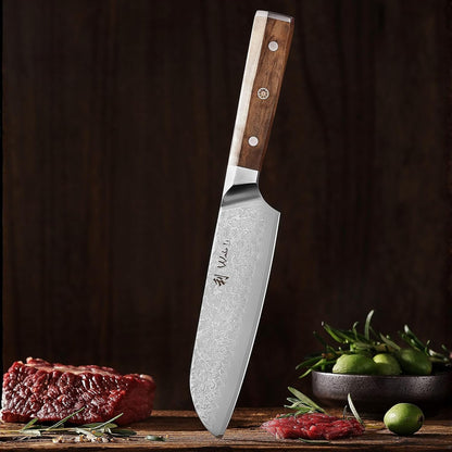 Oribu Kiritsuke Chef Knife, 8-Inch VG10 Damascus, Olive Wood Handle | Precision kiritsuke kitchen knife for peeling fruit, trimming vegetables, shaping garnishes, and detailed kitchen preparation