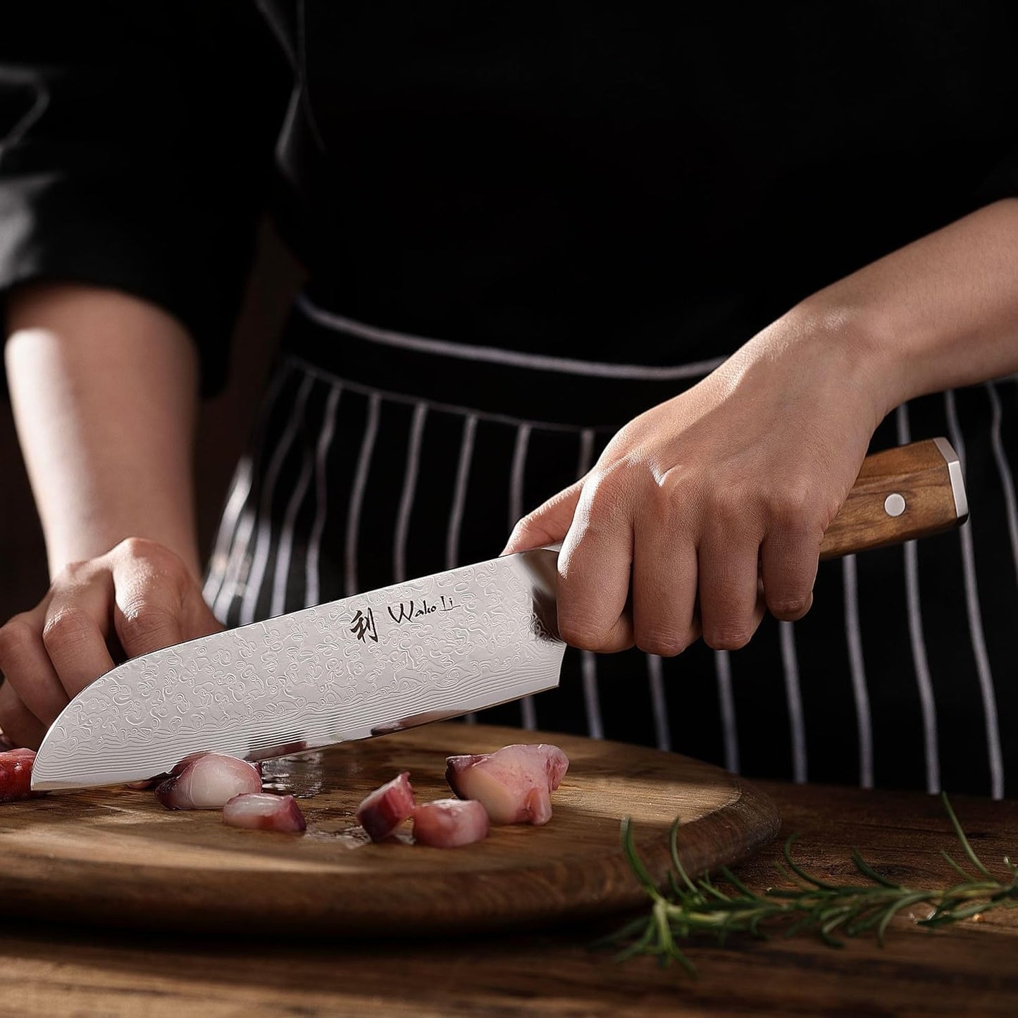 Oribu Kiritsuke Chef Knife, 8-Inch VG10 Damascus, Olive Wood Handle | Precision kiritsuke kitchen knife for peeling fruit, trimming vegetables, shaping garnishes, and detailed kitchen preparation