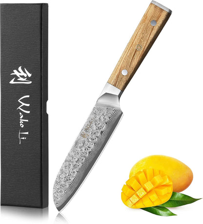 Oribu Kiritsuke Chef Knife, 8-Inch VG10 Damascus, Olive Wood Handle | Precision kiritsuke kitchen knife for peeling fruit, trimming vegetables, shaping garnishes, and detailed kitchen preparation