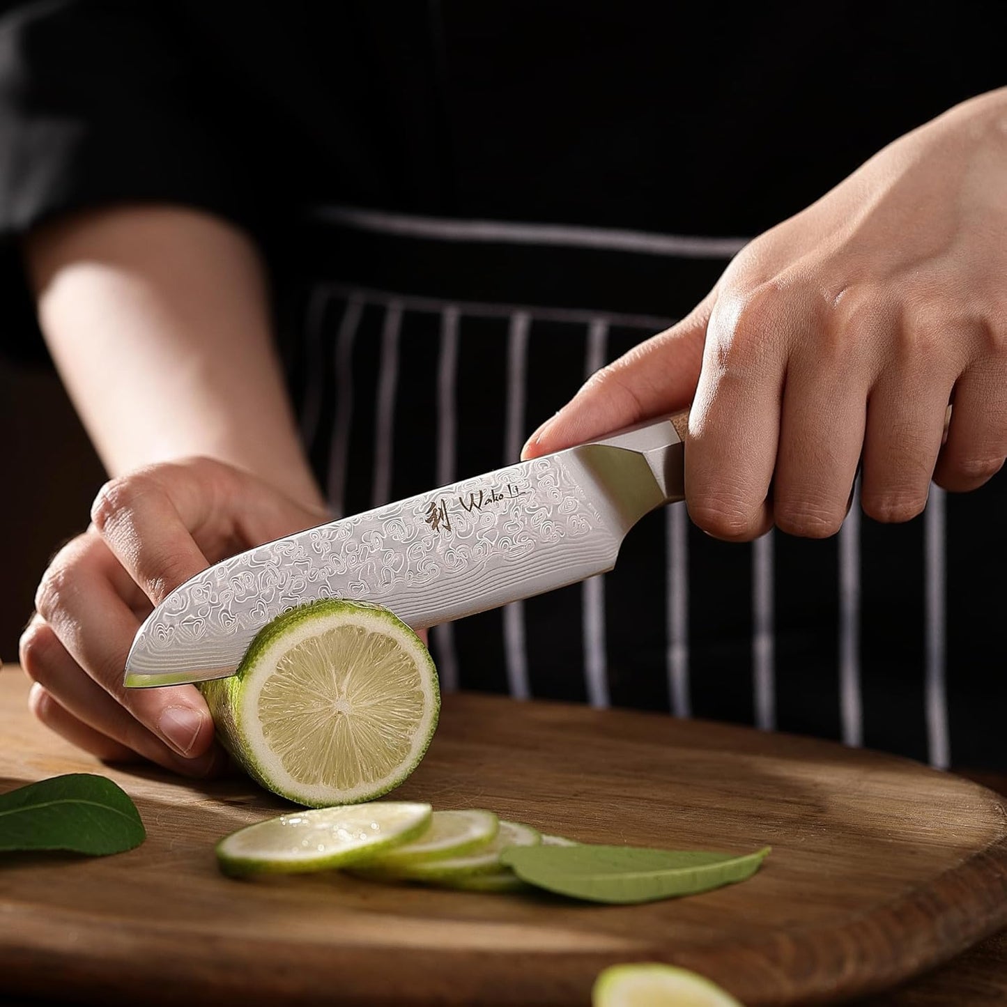 Oribu Kiritsuke Chef Knife, 8-Inch VG10 Damascus, Olive Wood Handle | Precision kiritsuke kitchen knife for peeling fruit, trimming vegetables, shaping garnishes, and detailed kitchen preparation