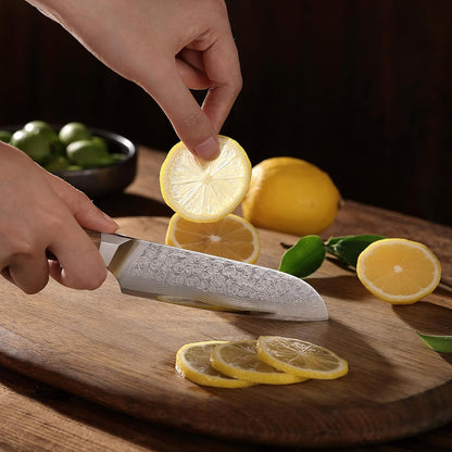 Oribu Kiritsuke Chef Knife, 8-Inch VG10 Damascus, Olive Wood Handle | Precision kiritsuke kitchen knife for peeling fruit, trimming vegetables, shaping garnishes, and detailed kitchen preparation