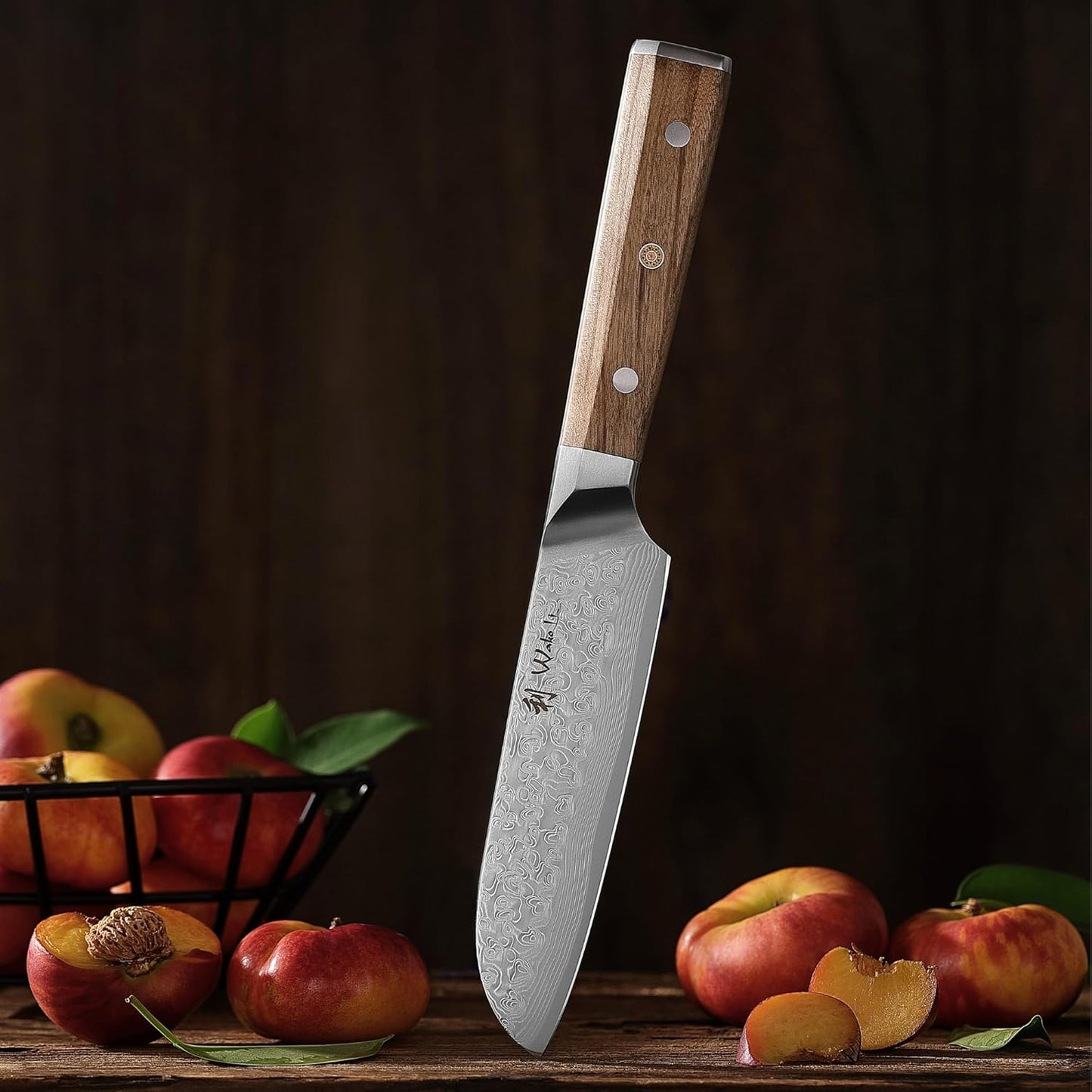 Oribu Kiritsuke Chef Knife, 8-Inch VG10 Damascus, Olive Wood Handle | Precision kiritsuke kitchen knife for peeling fruit, trimming vegetables, shaping garnishes, and detailed kitchen preparation
