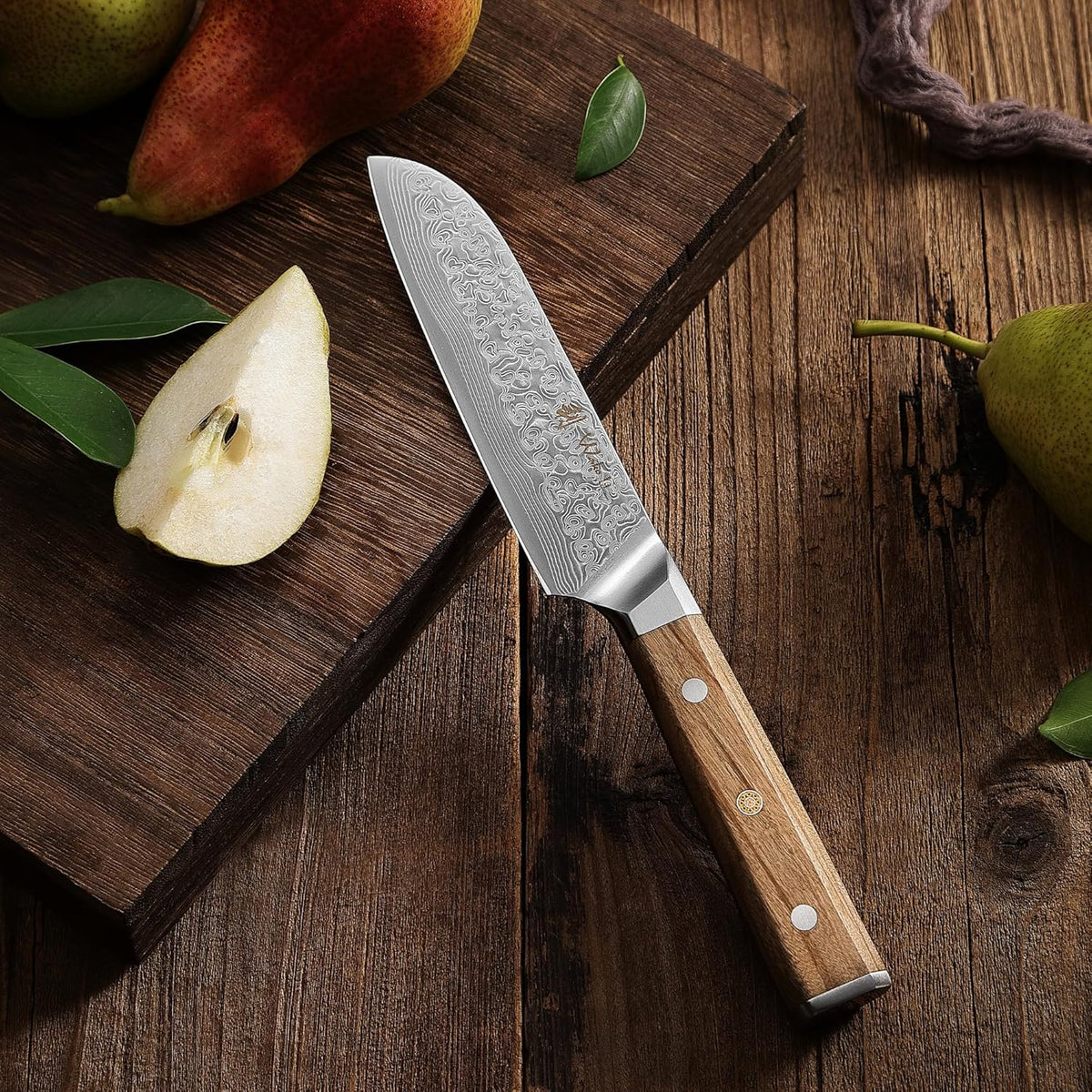 Oribu Kiritsuke Chef Knife, 8-Inch VG10 Damascus, Olive Wood Handle | Precision kiritsuke kitchen knife for peeling fruit, trimming vegetables, shaping garnishes, and detailed kitchen preparation
