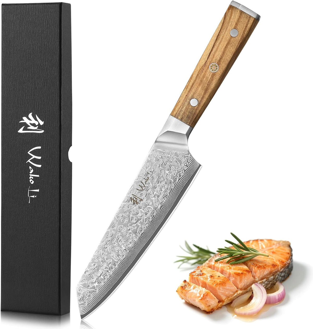 Oribu Kiritsuke Chef Knife, 8-Inch VG10 Damascus, Olive Wood Handle | Precision kiritsuke kitchen knife for peeling fruit, trimming vegetables, shaping garnishes, and detailed kitchen preparation