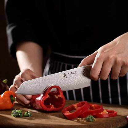 Oribu Kiritsuke Chef Knife, 8-Inch VG10 Damascus, Olive Wood Handle | Precision kiritsuke kitchen knife for peeling fruit, trimming vegetables, shaping garnishes, and detailed kitchen preparation