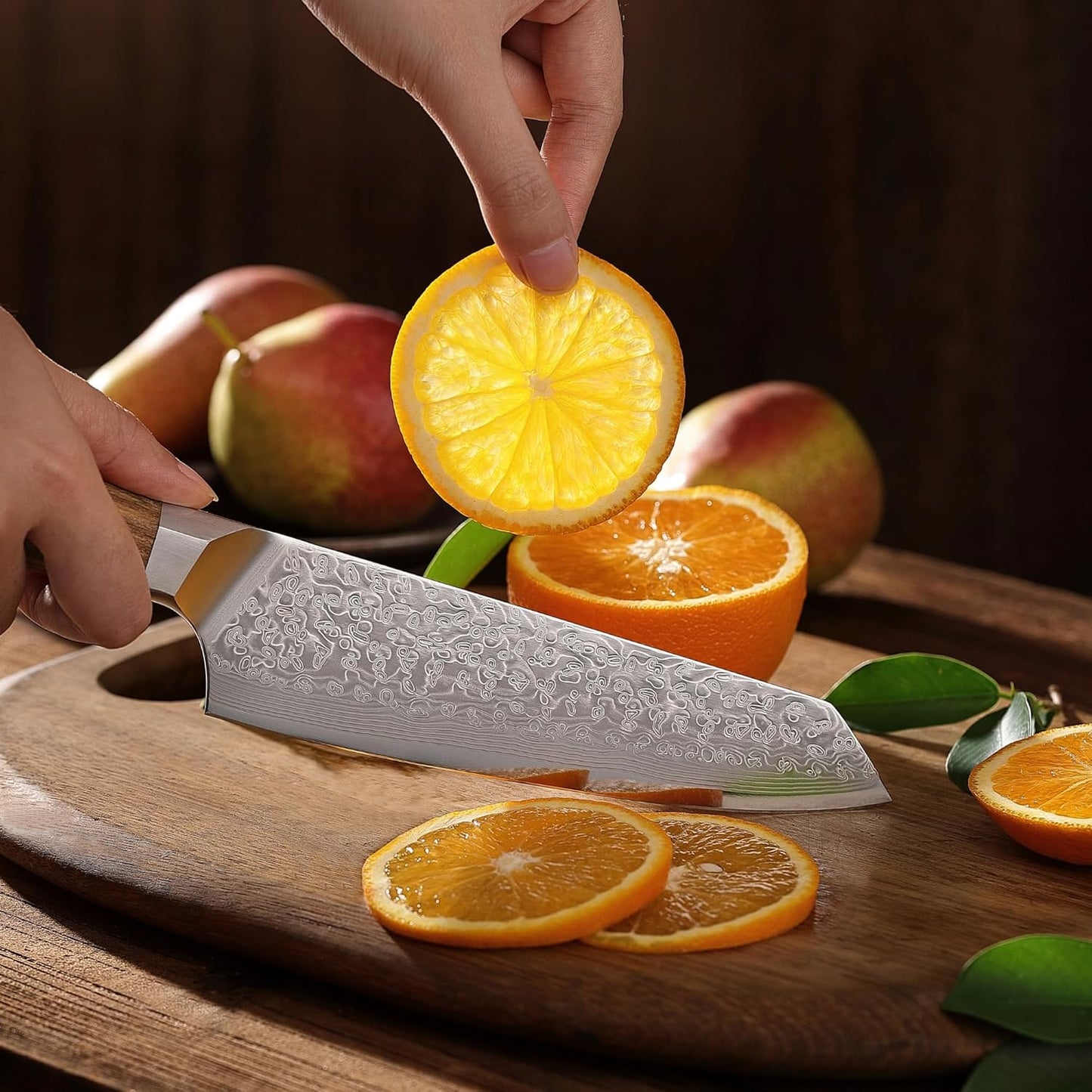 Oribu Kiritsuke Chef Knife, 8-Inch VG10 Damascus, Olive Wood Handle | Precision kiritsuke kitchen knife for peeling fruit, trimming vegetables, shaping garnishes, and detailed kitchen preparation