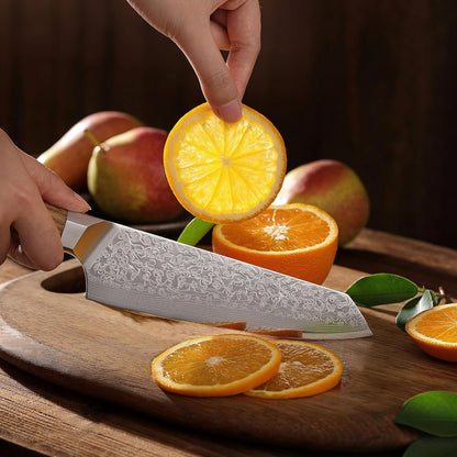 Oribu Kiritsuke Chef Knife, 8-Inch VG10 Damascus, Olive Wood Handle | Precision kiritsuke kitchen knife for peeling fruit, trimming vegetables, shaping garnishes, and detailed kitchen preparation
